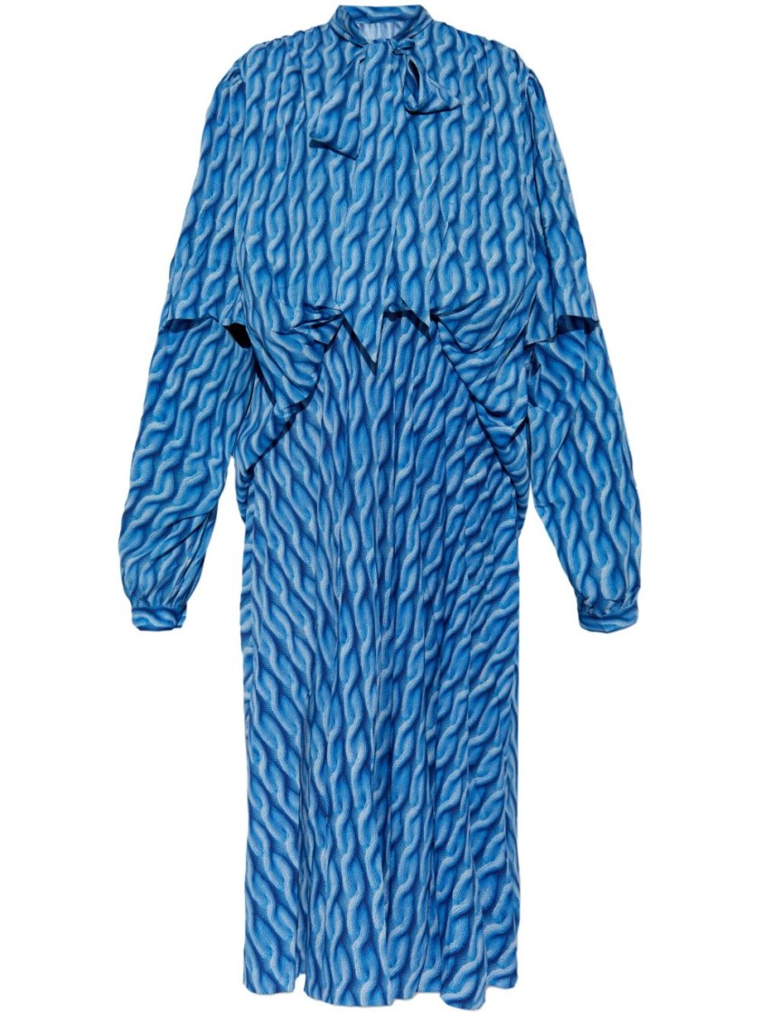 Balenciaga Patterned Drape Midi Dress In Blue