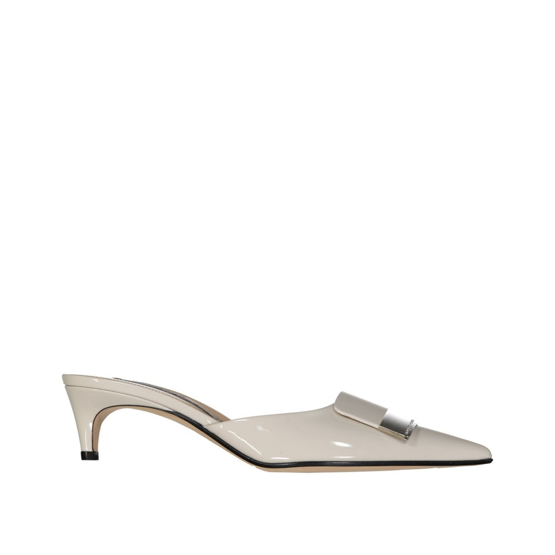 Sergio Rossi Pointed Toe Patent Leather Mules In Neutral