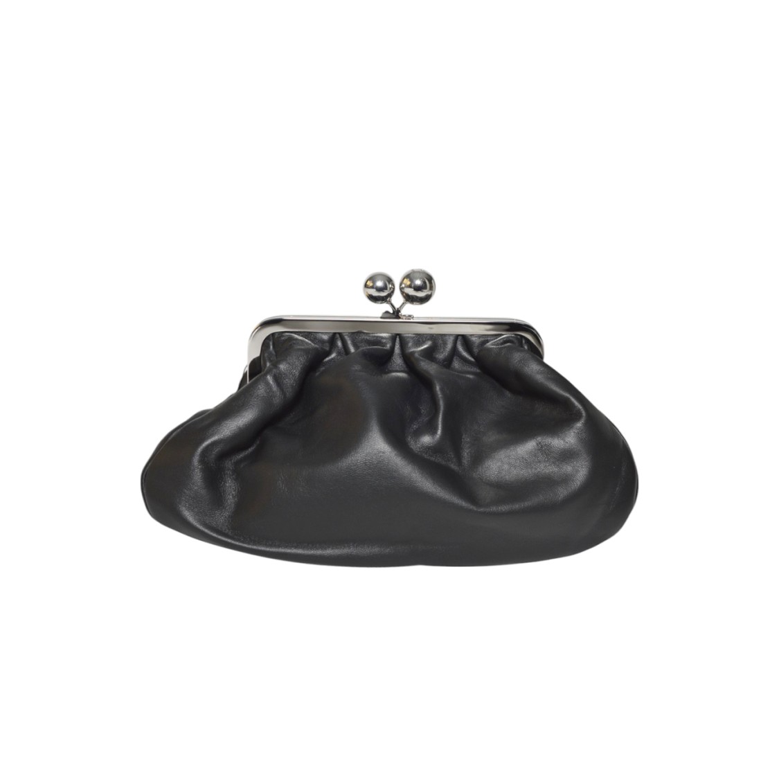 Max Mara Soft Gathered Leather Clutch With Detachable Chain Strap In Gray