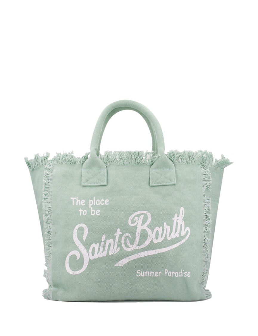 Mc2 Saint Barth Fringed Cotton Canvas Handbag With Bold Logo