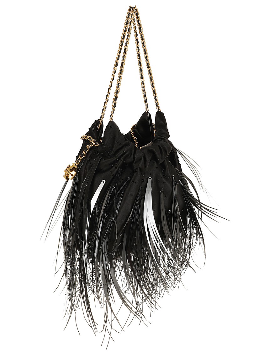 Tory Burch Black Fleming Satin Mini Hobo Bag In Black