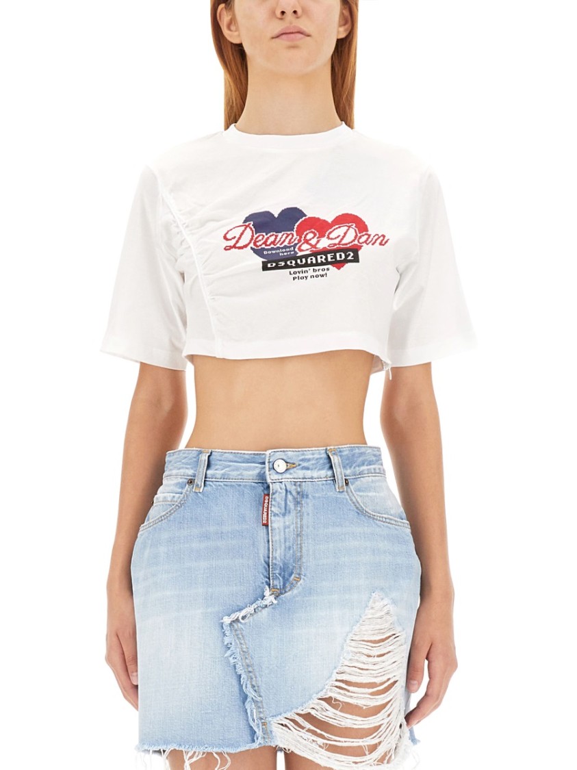 Dsquared2 Gathered Cropped T-shirt In White