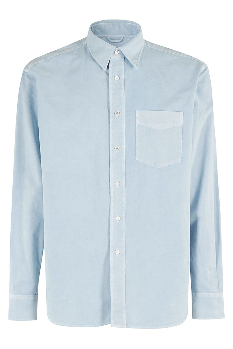Aspesi Light Blue Cotton Shirt With Classic Collar In Blue