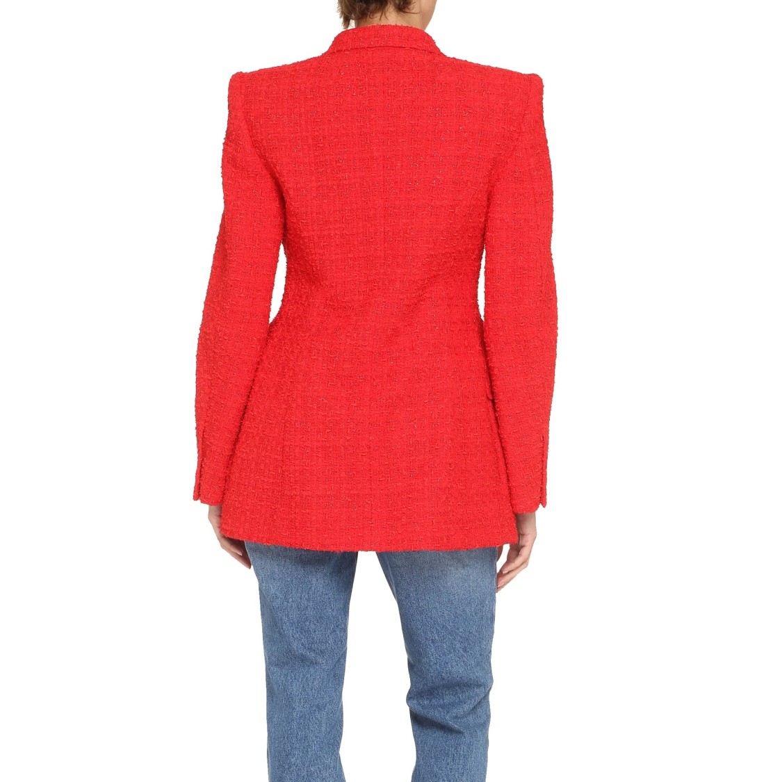 Balenciaga Tweed Blazer Jacket Women In Red
