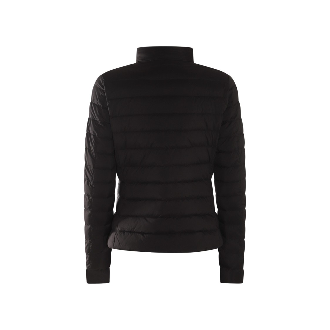 Moorer Quilted Black Down Coat With High Collar In Brown