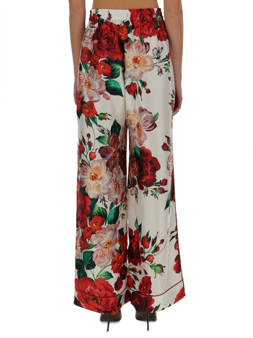 Dolce & Gabbana Satin Pajama Pants With Rose Print In Multicolor