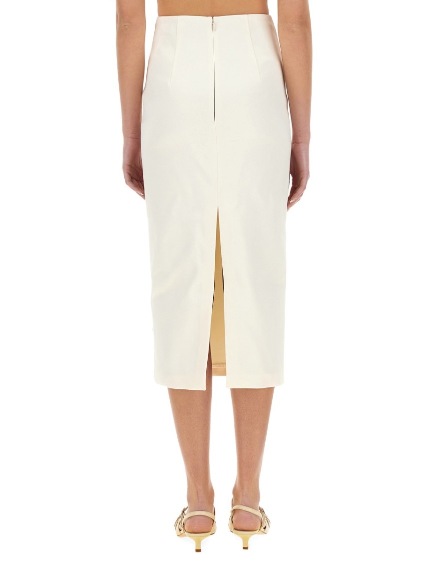 Self-portrait Satin Midi Skirt With 3d Flowers In Neutrals