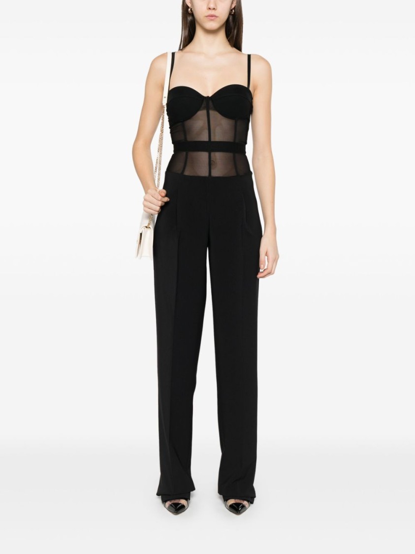 Elisabetta Franchi High-waisted Tailored Pants With Sheer Waistband Detail In Black