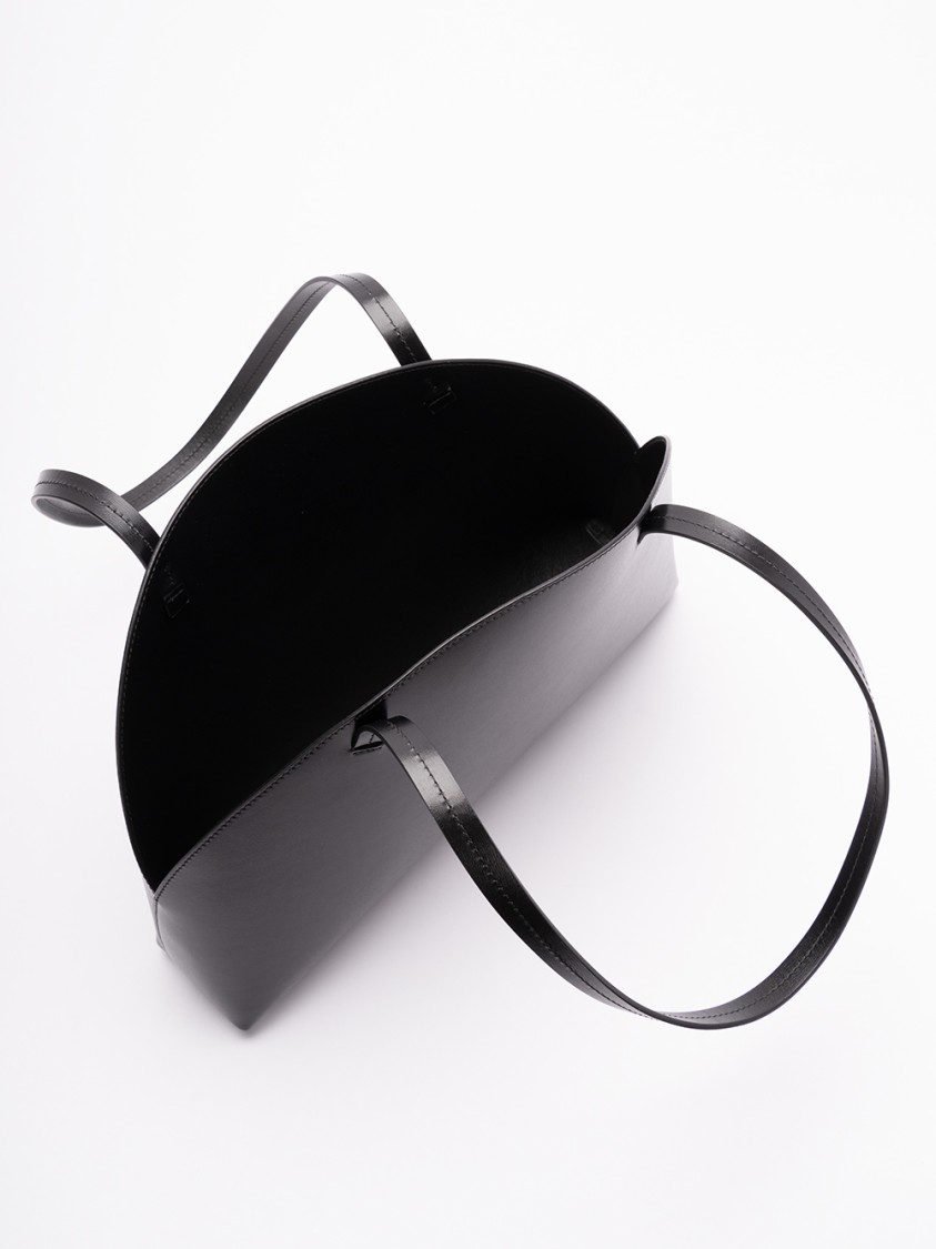 Jil Sander 'curve Medium' Black Shoulder Bag With Embossed Logo On The Front And Curved Design