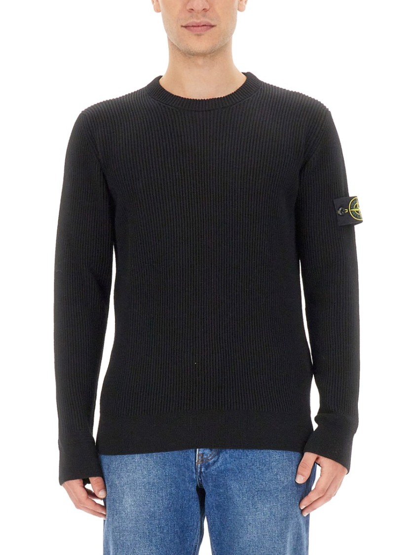 Shop Stone Island Black Ribbed Texture Jersey