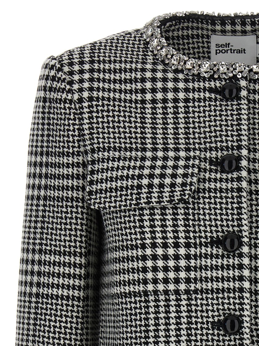 Self-portrait Houndstooth Crystal Trim Blazer