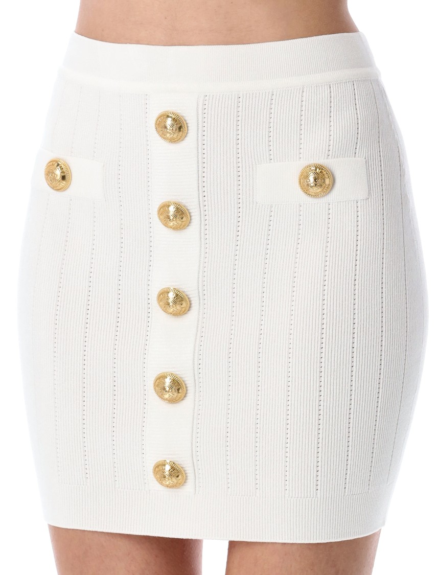 Balmain Knit Mini Skirt With Embossed Buttons Women In Neutral