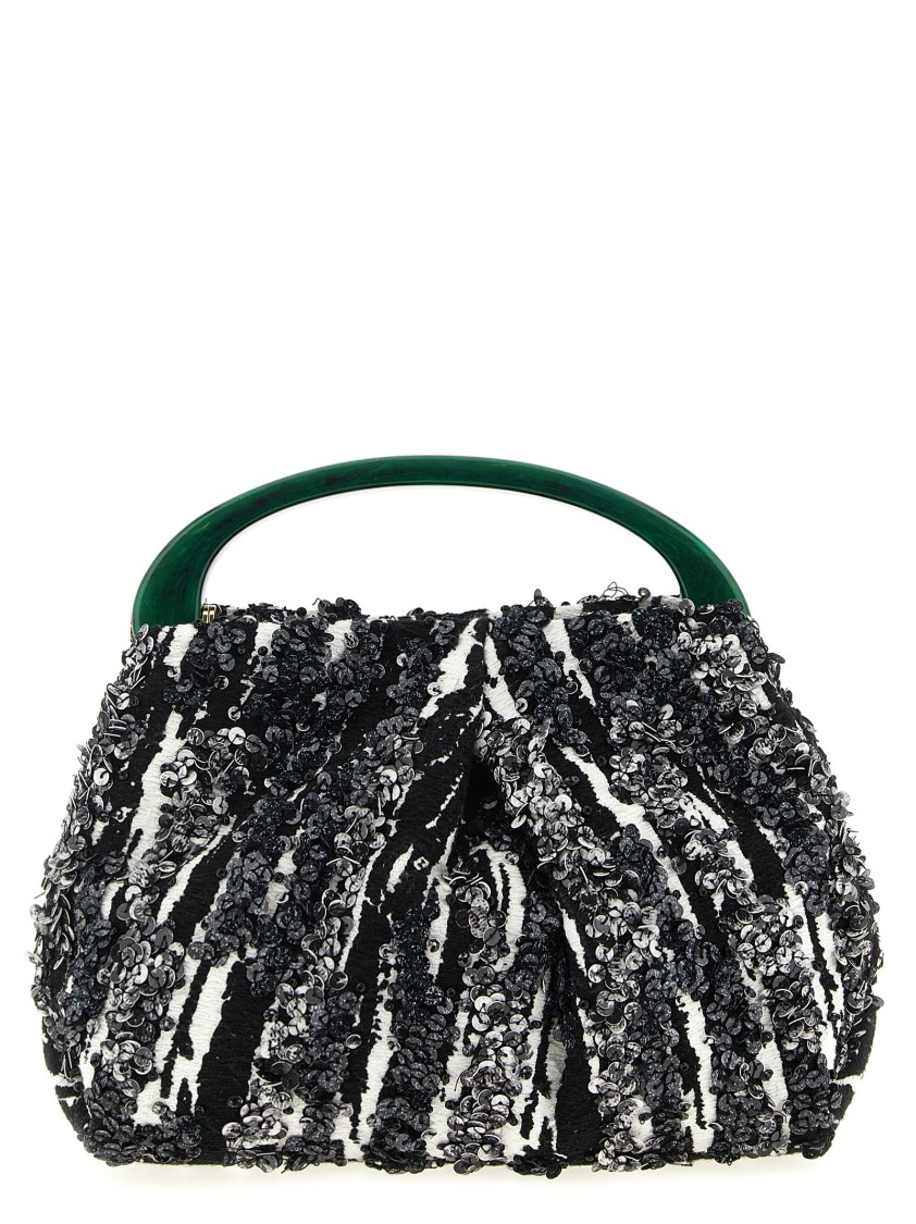 Dries Van Noten "w.l." Two-tone Pleated Jacquard Handbag In Gray