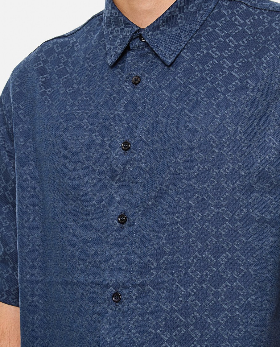 Givenchy Mens Monogram-print Relaxed-fit Cotton-blend Shirt Grey Blue In Blue