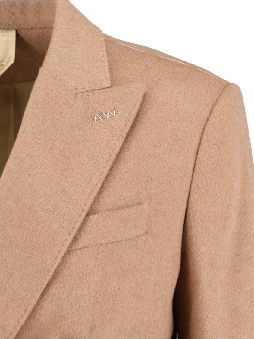 Max Mara Double-breasted Camel Blazer With Logo Embroidery In Brown