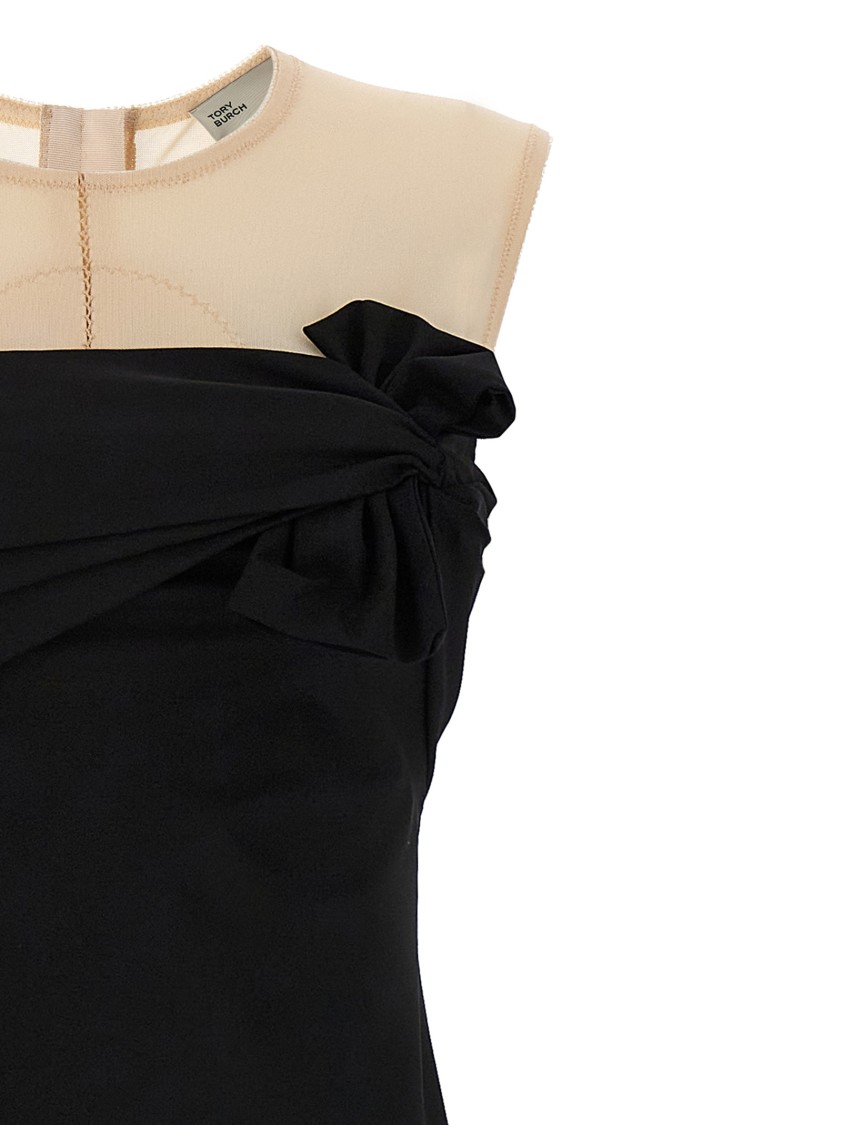 Tory Burch Tight-fitting Sleeveless Dress With Front Knot In Black