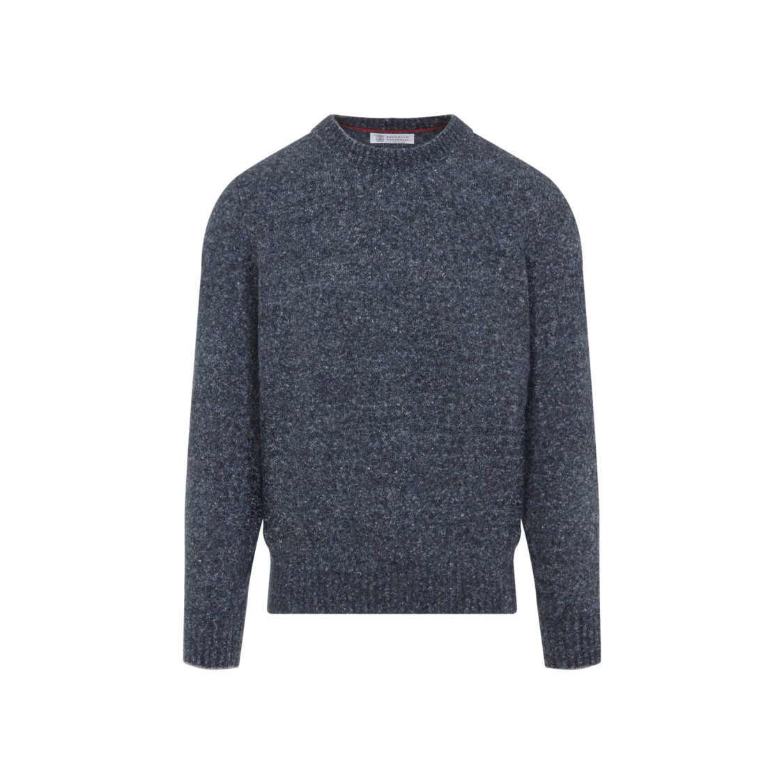 Brunello Cucinelli Blue Crewneck Sweater With A Melange Effect In Gray