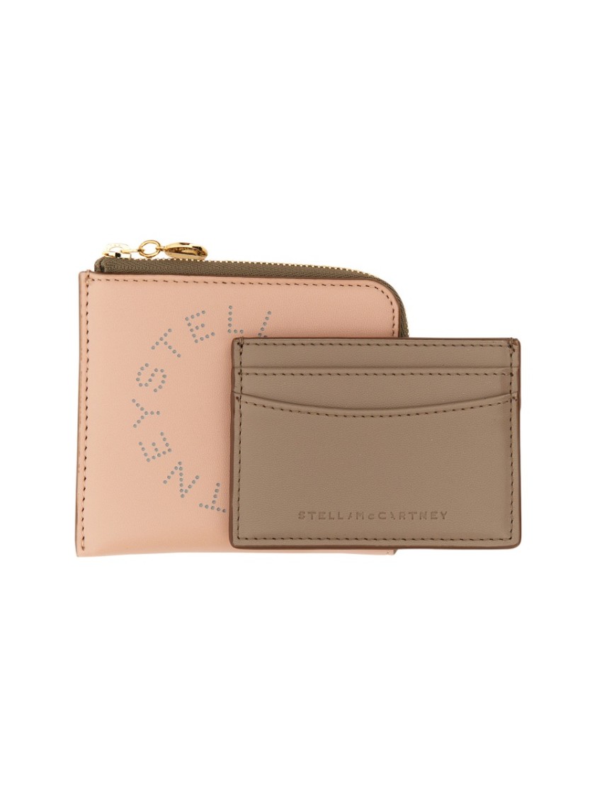 Stella Mccartney Compact Zipped Wallet With Front Logo Detail In Pink