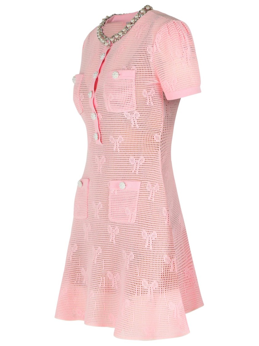 Self-portrait Self Portrait Women Pink Bow Crochet Crystal Mini Dress In Pink