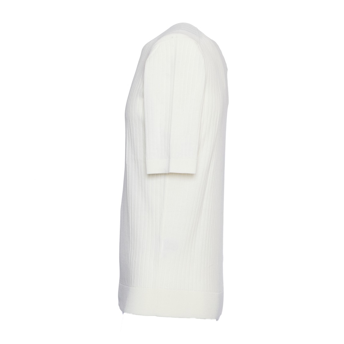 Settefili Cashmere Mezza Manica Girocollo High Gauge T-shirt In White
