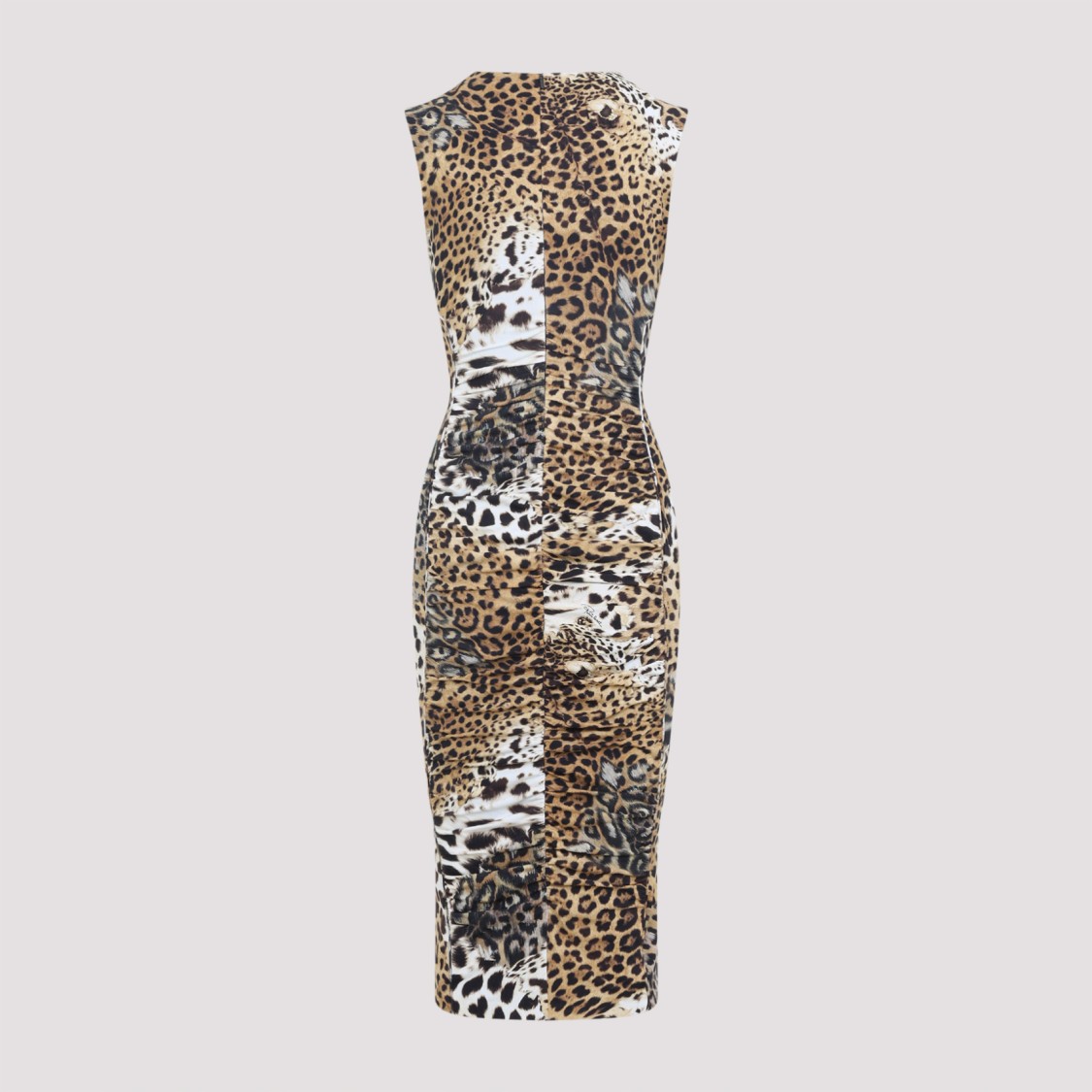 ROBERTO CAVALLI ROBERTO CAVALLI NATURAL BEIGE JAGUAR PRINT MIDI DRESS