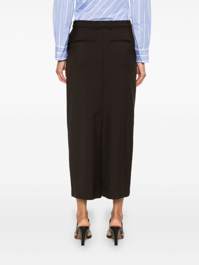 Shop Officine Generale Coffee Brown Wool Skirt
