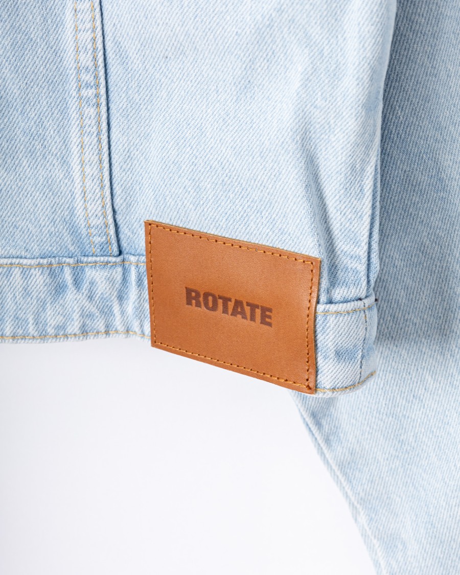 Rotate Birger Christensen Rotate Cropped Round Sleeve Denim Jacket In Light Blue