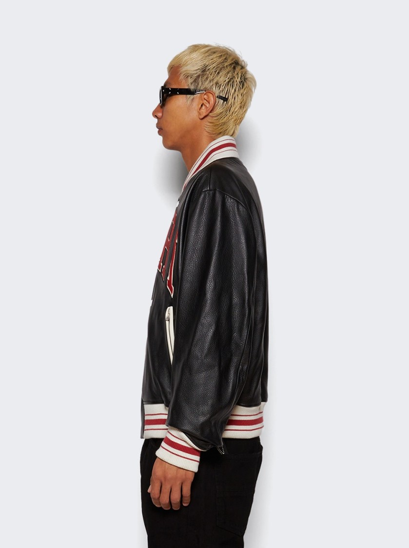 Amiri Black Bomber Jacket With Logo Patch In Leather Man