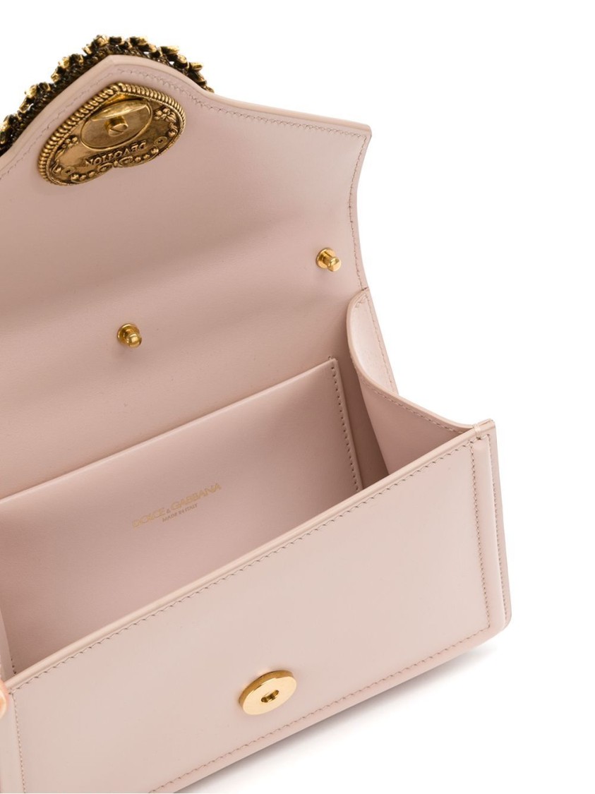 Dolce & Gabbana Pink Leather Shoulder Bag With Sacred Heart Plaque In Pink