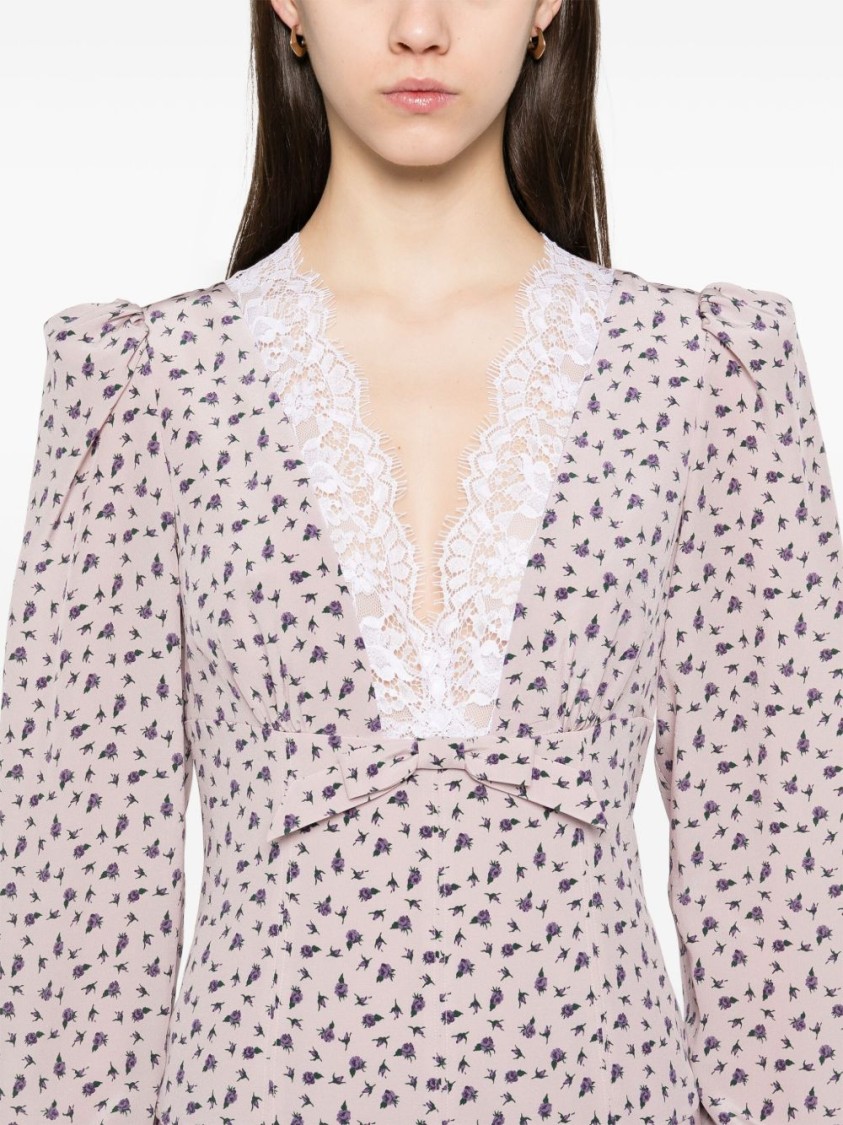 Alessandra Rich Floral Print Midi Dress With Lace Detailing In Multi
