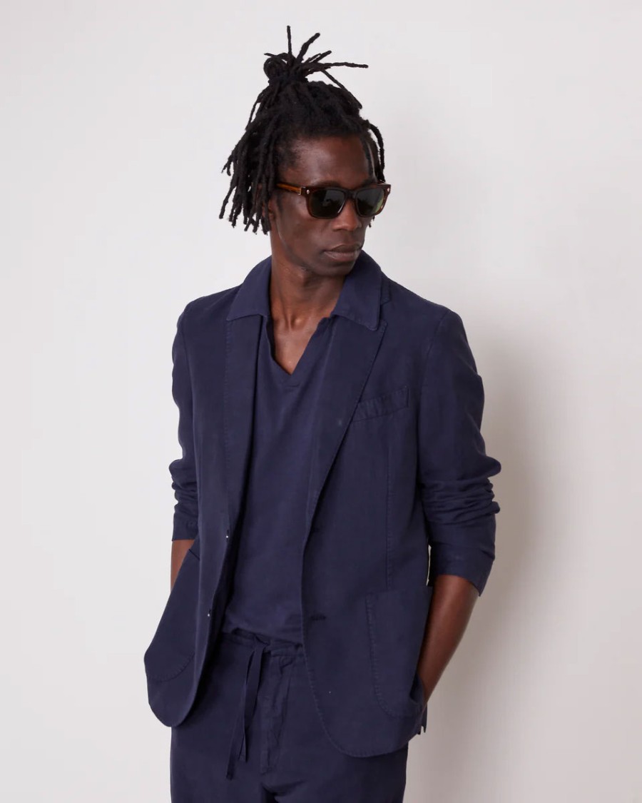 Officine Generale Adjustable Grosgrain Drawstring Blue Shorts In Blue