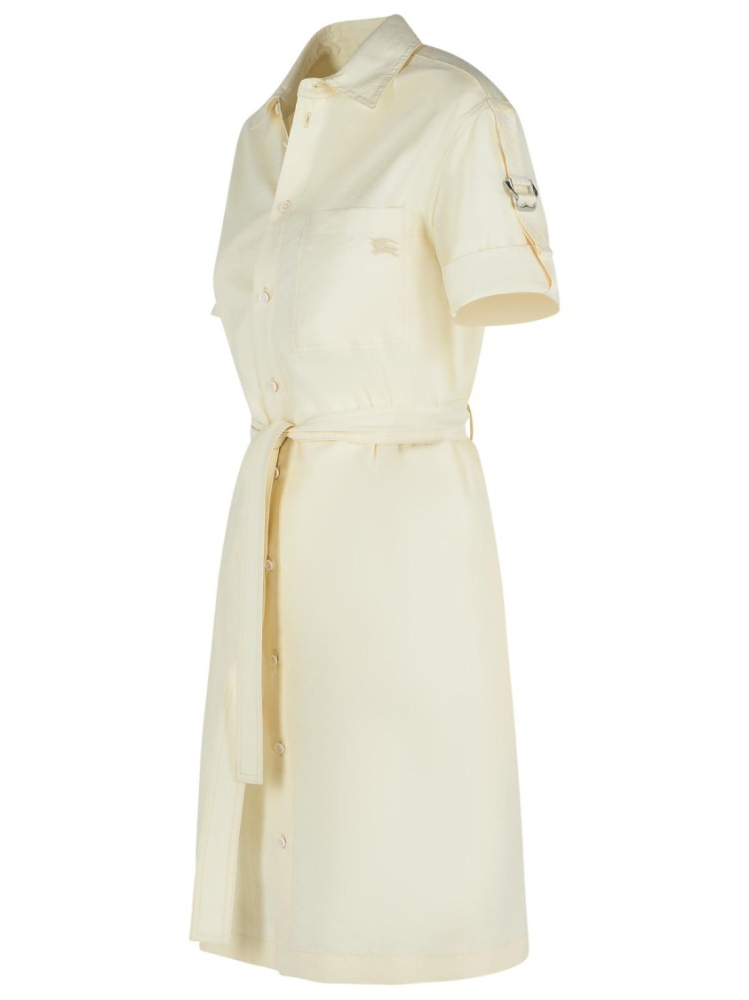 Burberry Silk Blend Dress Featuring Belted Waist In Neutrals