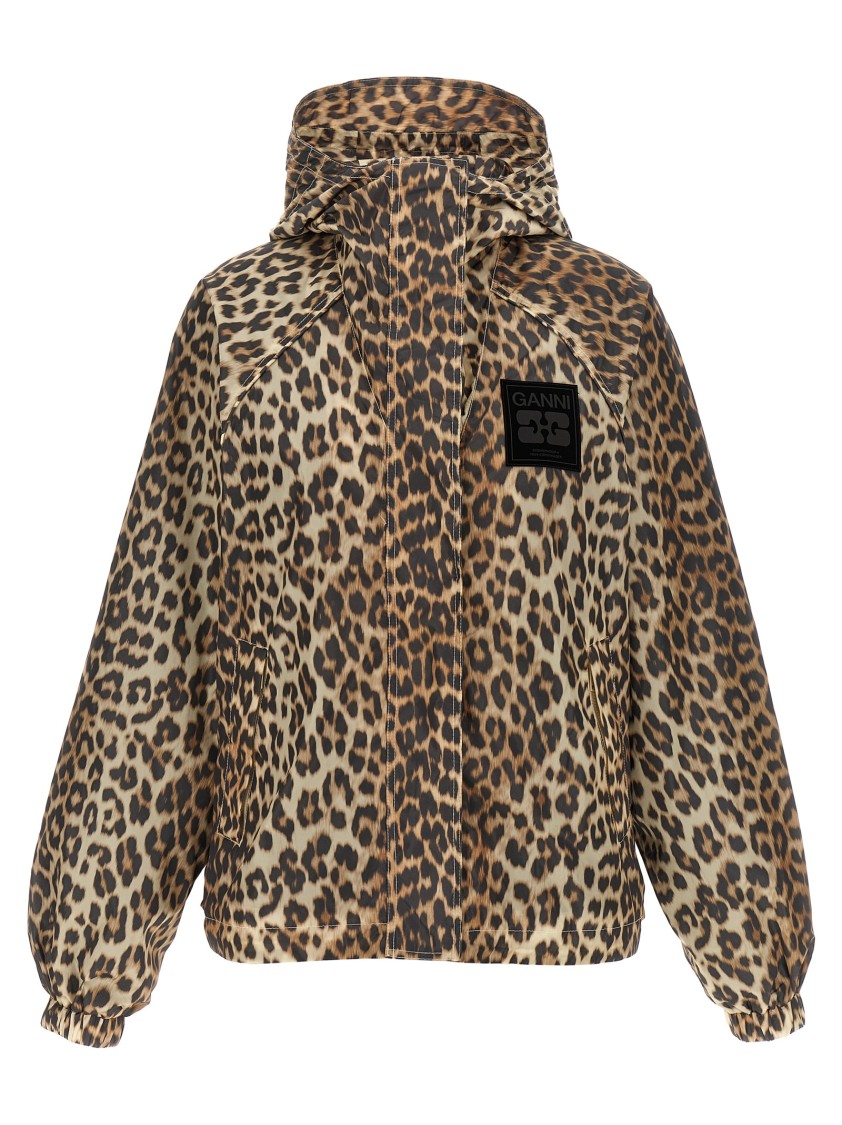 Ganni Leopard Raincoat Jacket In Animal Print