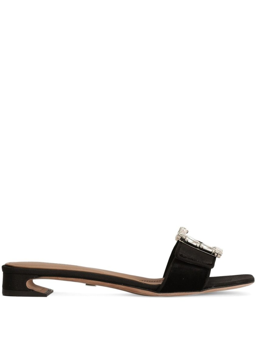 Dolce & Gabbana Buckled Velvet Sandals In Black