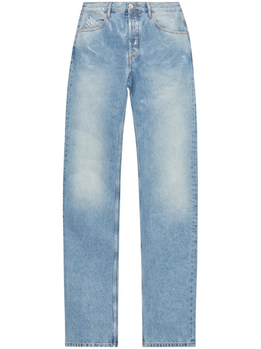 Attico Long Straight Leg Jeans With Contrast Stitching In Blue
