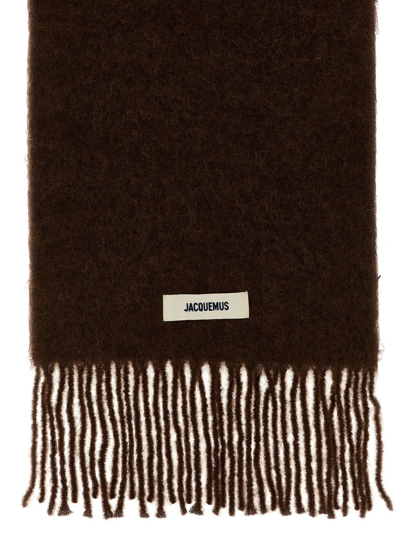 Jacquemus Carro Scarf With Soft Texture And Fringed Edges In Black