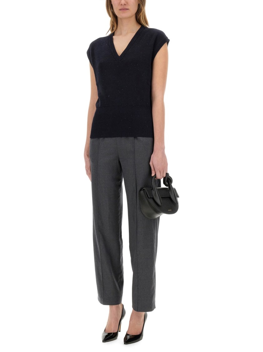 Shop Fabiana Filippi Cotton And Linen Vest With Sequins In Blue