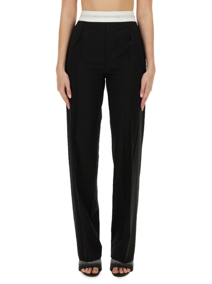 Alexander Wang High Waisted Pleated Pant With Logo Elastic Clothing In Black