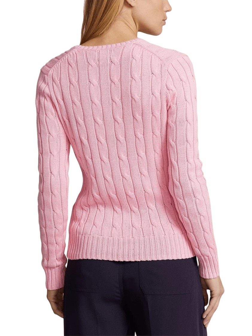 Polo Ralph Lauren Embroidered-logo Cable-knit Jumper In Pink