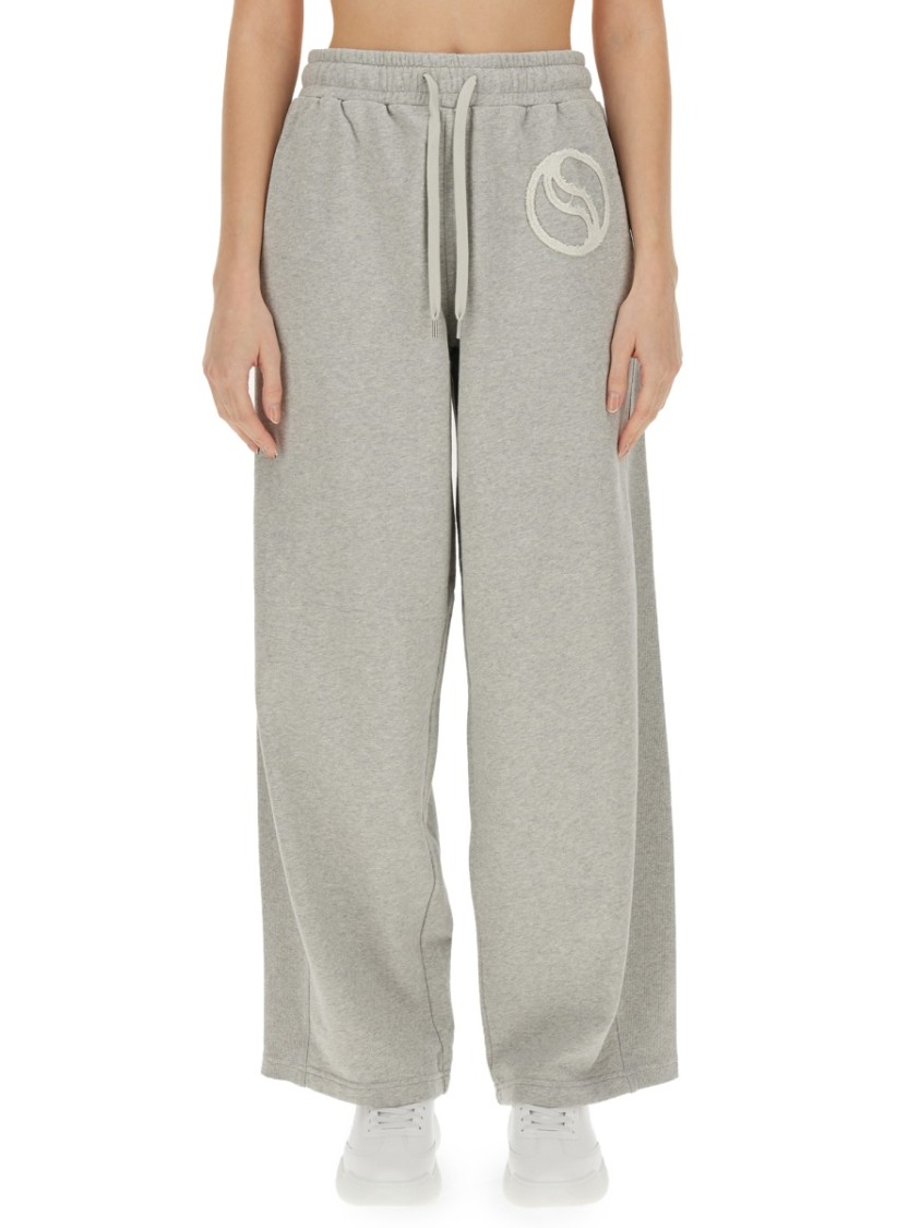 Stella Mccartney Wide Leg Cotton Jogging Pants With Subtle Logo In Grey