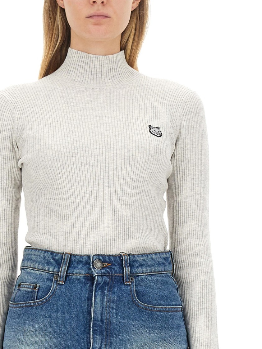 Shop Maison Kitsuné Slim-fit High Neck Jersey In White