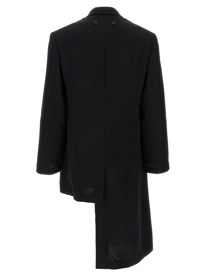 Yohji Yamamoto Asymmetrical Blazer Longline Notched Lapels In Black
