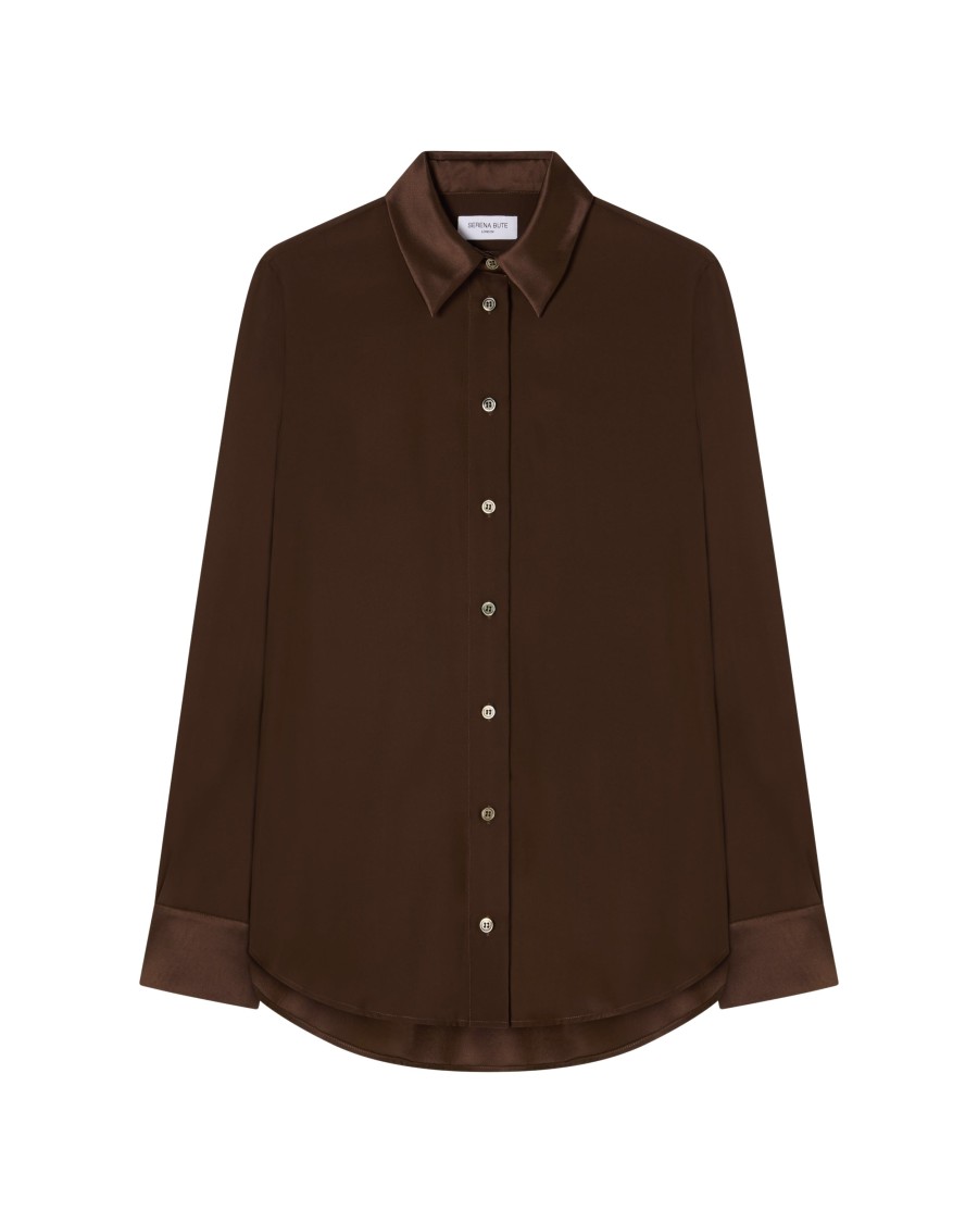 Serena Bute Silk Classic Shirt - Chocolate Brown In Brown