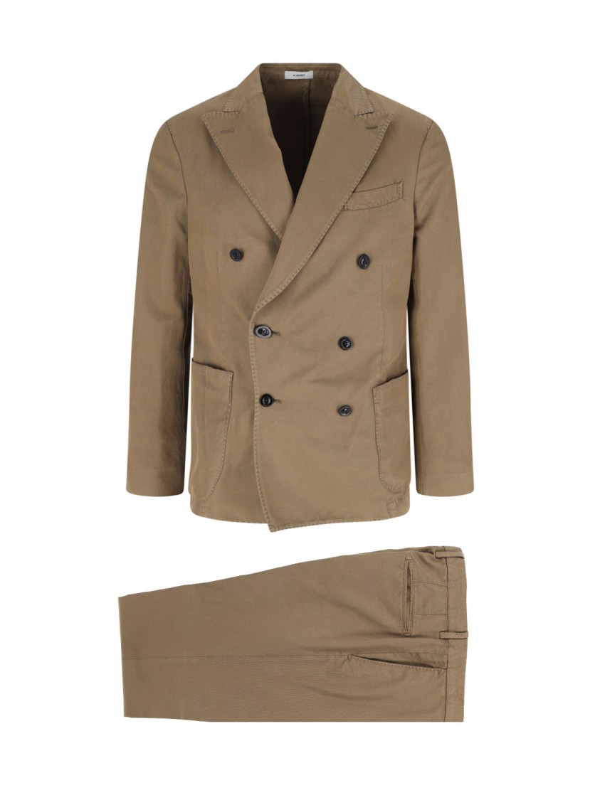 Boglioli Light Brown Linen Double-breasted Suit In Neutrals