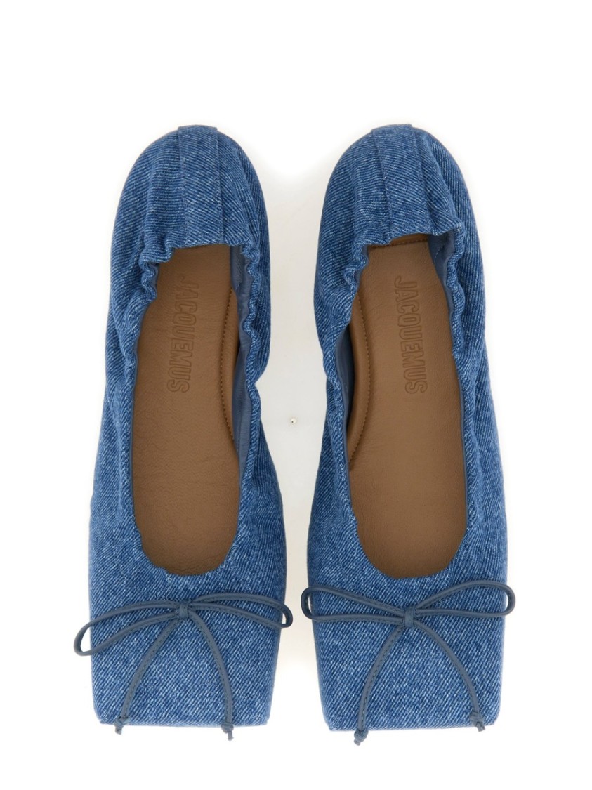 Jacquemus Les Ballerines Bow Square Toe Denim Ballet Flat In Blue