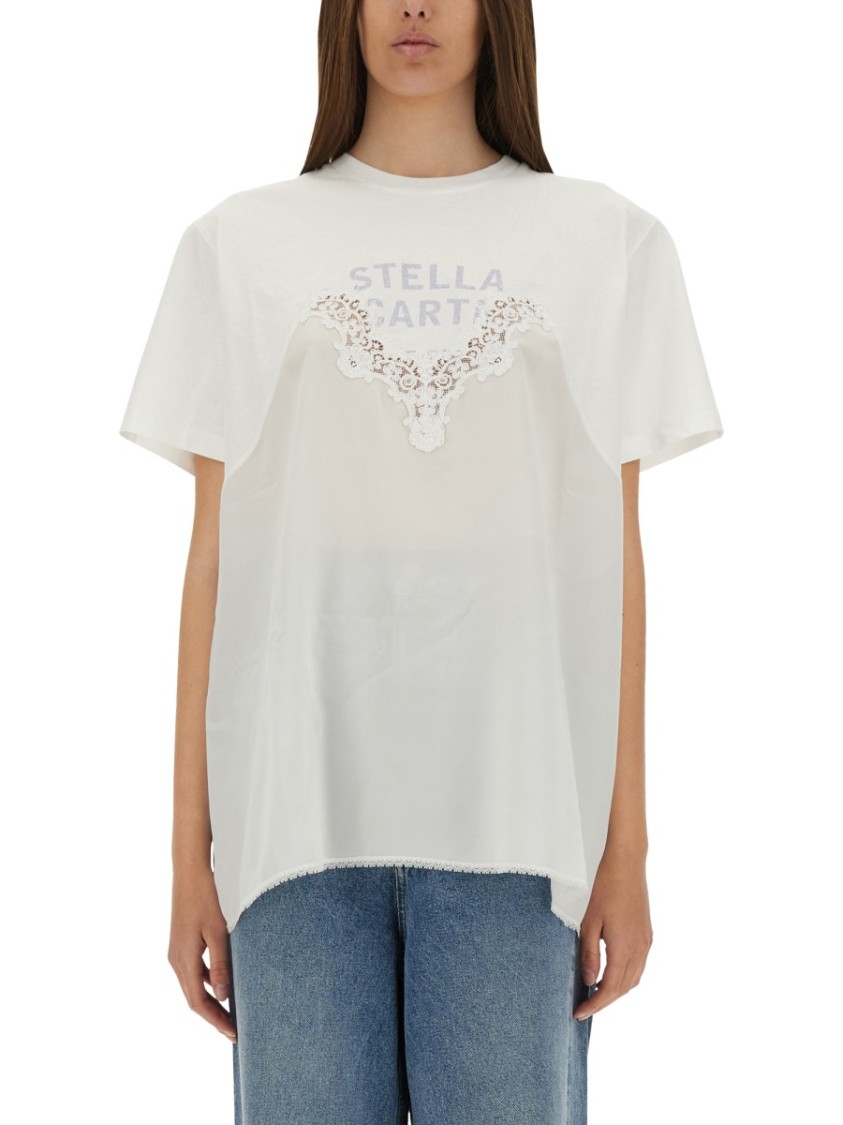 Stella Mccartney Relaxed-fit T-shirt With Lace Insert In White