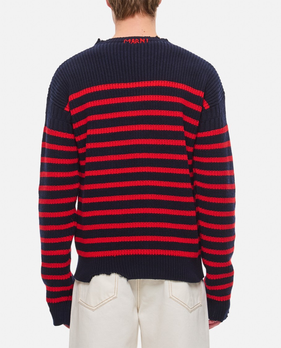 Marni Sailor Striped Distressed Crewneck Sweater