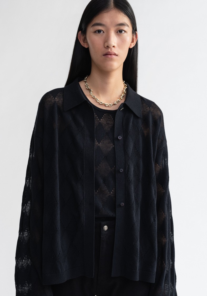Shop Aeron Tamara - Diamond Knit Cardigan Shirt In Black