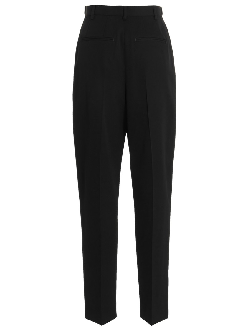Tory Burch High Waist Wool Twill Trousers With Pleats In Black