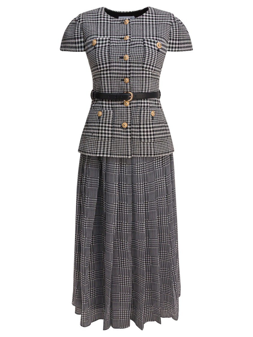Self-portrait Tailored Houndstooth Midi Dress In Gray